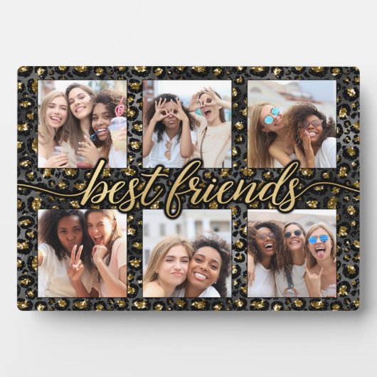 Modern Chic Leopard Best Friends Foto Collage Fotoplatte (Vorderseite)