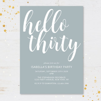 Modern Chic Light Blue White 30. Geburtstag Party Einladung
