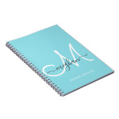 Modern Chic Light Blue White Script Mit Monogramm Notizblock (Rechte Seite)