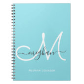 Modern Chic Light Blue White Script Mit Monogramm Notizblock (Vorderseite)