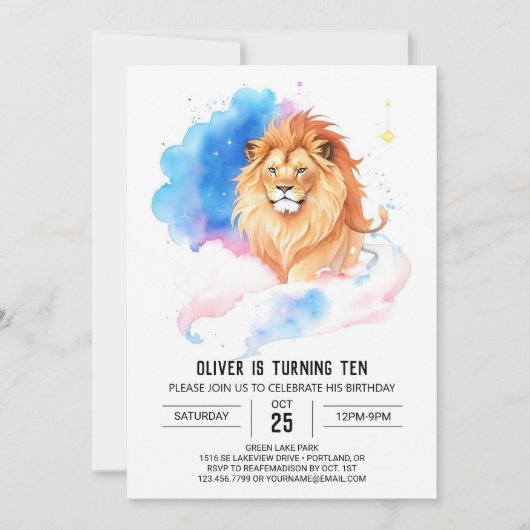 Modern Chic Lion Birthday Einladung (Vorderseite)