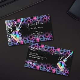 Modern Chic Maid Cleaning House Holograph Leopard Visitenkarte