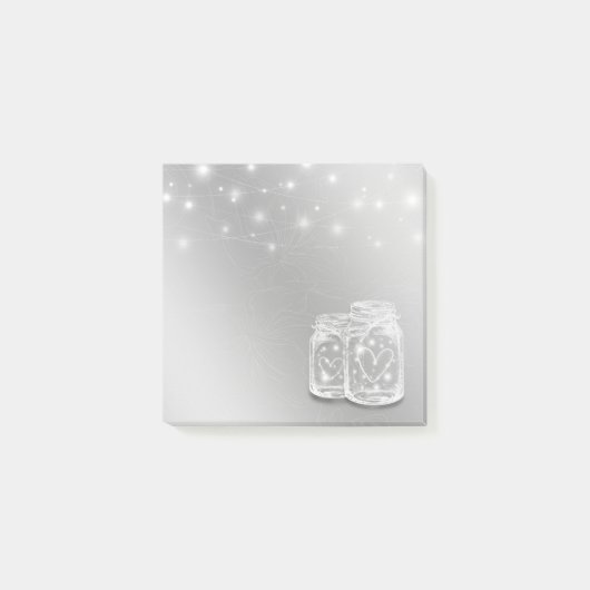 Modern Chic Mason Jars String Lights Silberne Blum Post-it Klebezettel (Vorderseite)