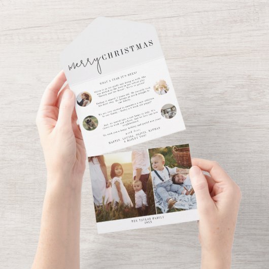 Modern Chic Merry Christmas Multi Photo Holiday All In One Einladung (Abreißen)