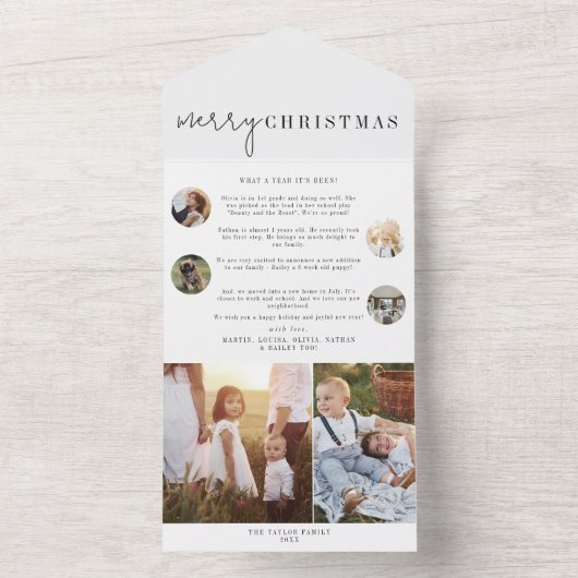 Modern Chic Merry Christmas Multi Photo Holiday All In One Einladung (Innen Boden)