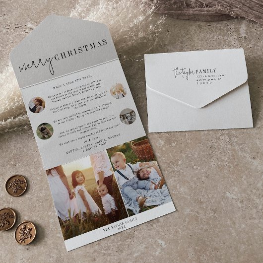 Modern Chic Merry Christmas Multi Photo Holiday All In One Einladung