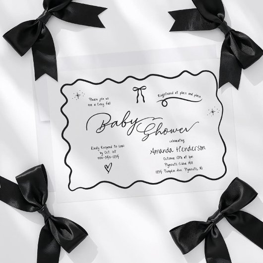 Modern Chic Minimalist Black White Bow Baby Shower Einladung