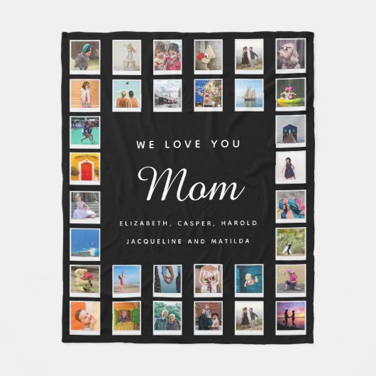 Modern Chic Mothers Day Foto Collage Schwarze Flee Fleecedecke (Vorderseite)