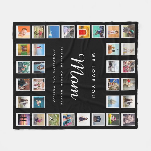 Modern Chic Mothers Day Foto Collage Schwarze Flee Fleecedecke (Vorderseite (Horizontal))