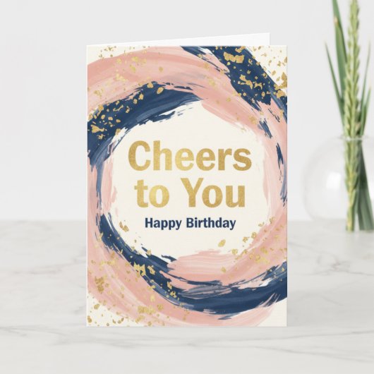 Modern Chic Navy and Blush Gold Splatter Birthday Karte (Vorderseite)