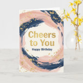 Modern Chic Navy and Blush Gold Splatter Birthday Karte (Gelbe Blume)