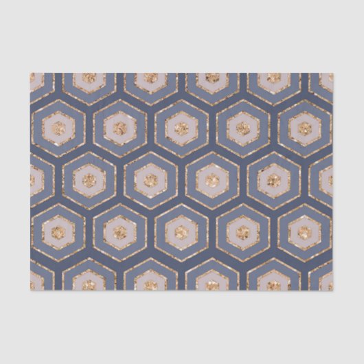 Modern Chic Navy Blue Gold Hexagon Geometric Seidenpapier (Vorderseite)