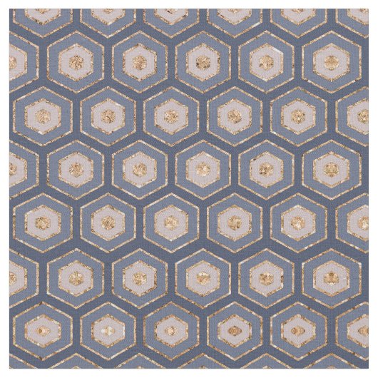 Modern Chic Navy Blue Gold Hexagon Geometric Stoff (Nahaufnahme)