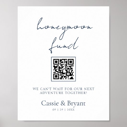 Modern Chic Navy Blue Honeymoon Fund Wedding Sign Poster (Vorne)