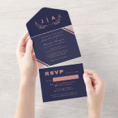 Modern Chic Navy Blue Wedding All In One Einladung (Abreißen)