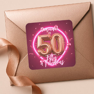 Modern Chic Neon Glow Rose Gold 50. Geburtstag Quadratischer Aufkleber