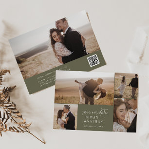 Modern Chic Olive Green Foto Collage Save The Date