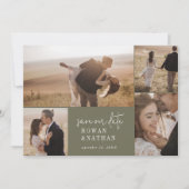 Modern Chic Olive Green Foto Collage Save The Date (Vorderseite)