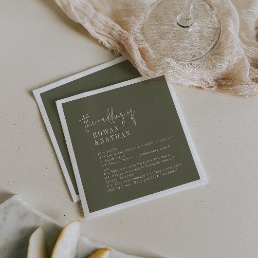 Modern Chic Olive Green Fun Fakten Hochzeit Serviette