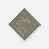 Modern Chic Olive Green Fun Fakten Hochzeit Serviette (Ecke)