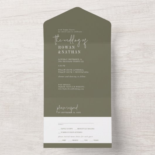 Modern Chic Olive Green Wedding All In One Einladung (Innen Boden)