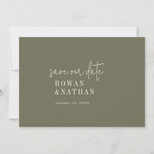Modern Chic Olive Green Wedding Save The Date (Vorderseite)