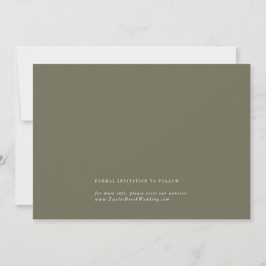 Modern Chic Olive Green Wedding Save The Date (Rückseite)