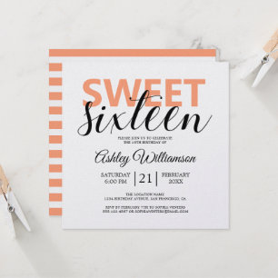 Modern Chic Orange White Stripes Sweet 16 Einladung