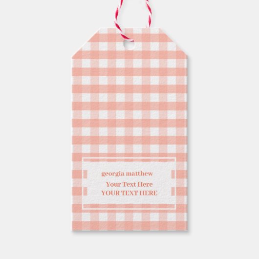 Modern Chic Pastel Orange Gingham Karierte Geschen Geschenkanhänger (Vorderseite)