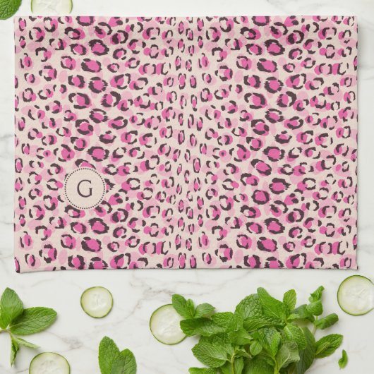 Modern chic pink cheetah print pattern monogramm geschirrtuch (Gefaltet)