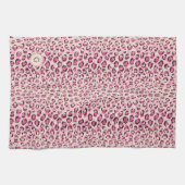 Modern chic pink cheetah print pattern monogramm geschirrtuch (Horizontal)