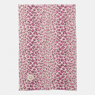 Modern chic pink cheetah print pattern monogramm geschirrtuch