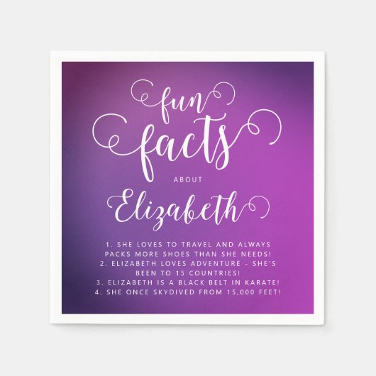 Modern Chic Pink Lila Gradient Fun Facts Lady Serviette (Vorderseite)