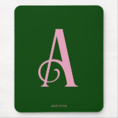 Modern Chic Pink Monogram Initial on Dark Green Mousepad (Vorne)