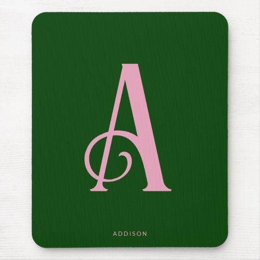 Modern Chic Pink Monogram Initial on Dark Green Mousepad (Vorne)