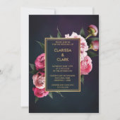 Modern Chic Pink Peony Romantic Gold Wedding Einladung (Vorderseite)