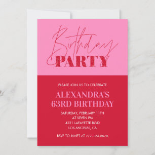 Modern Chic Pink Typografie 63. Geburtstagsparty Einladung