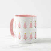 Modern Chic Pink Weihnachtsbaum, Gold Star Muster Tasse (Vorderseite Links)