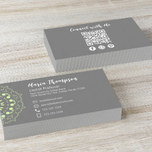 Modern Chic Professional QR Code Social Media Grey Visitenkarte
