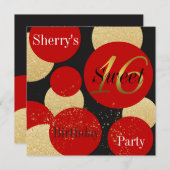 Modern Chic Red Glitzer Gold Sweet 16 Einladung (Vorne/Hinten)