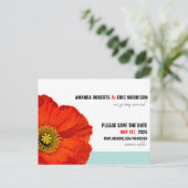 Modern Chic Red Poppy Minze Save the Date Aquamari Postkarte (Stehend Vorderseite)