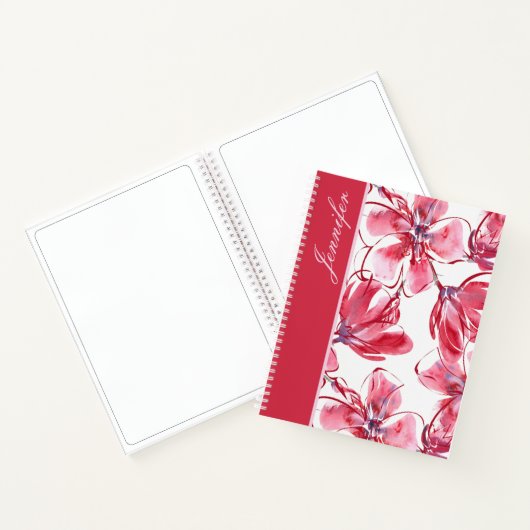 Modern Chic Red Tropical Floral Personalisiert Nam Notizblock (Innenseite)