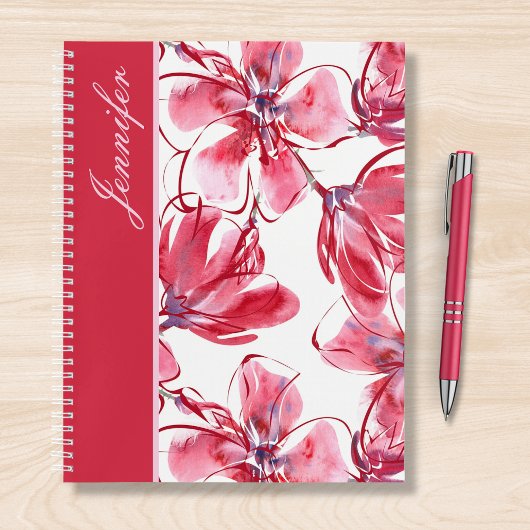 Modern Chic Red Tropical Floral Personalisiert Nam Notizblock