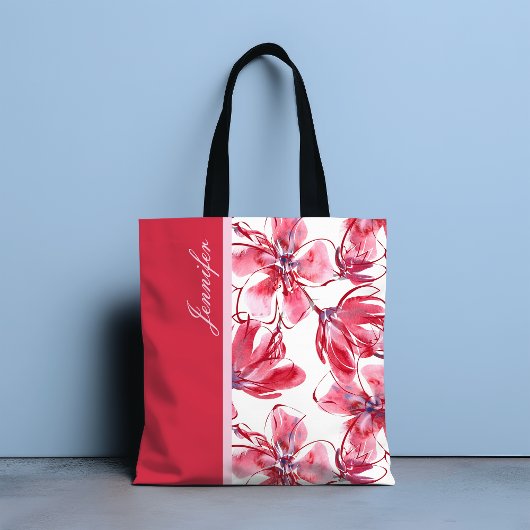 Modern Chic Red Tropical Floral Personalisiert Nam Tasche
