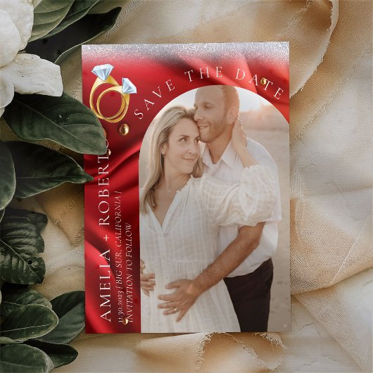 Modern Chic Red Velvet Save the Date Fotokarte Flyer