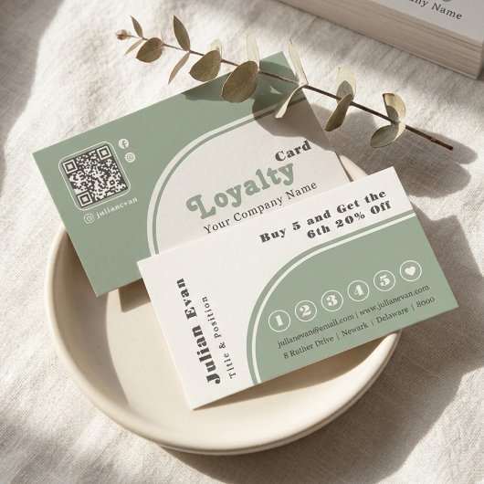 Modern Chic Retro Groovy Sage Green Loyalty Card Visitenkarte