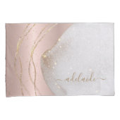 Modern Chic Rose Gold Glitzer Script Monogram Name Kissenbezug (Vorderseite-Rechts)
