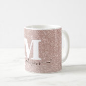 Modern Chic Rose Gold Pink Glitzer Monogram Script Kaffeetasse (VorderseiteRechts)