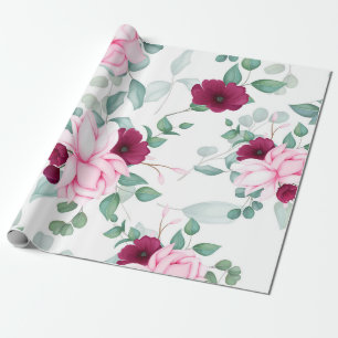 modern chic rot, rosa, floral geschenkpapier