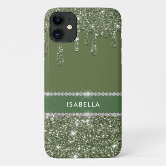 Modern Chic Sage Green Glitzer Sparkle Diamond Case-Mate iPhone Hülle (Rückseite)